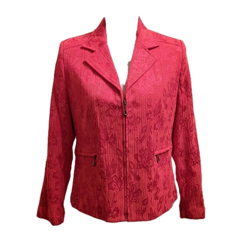 TANJAY Blazer Jacket Red Textured Lined Career Professional Office 10P